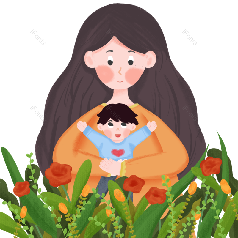 母亲节图片,插画元素,拥抱PNG,母亲免抠素材